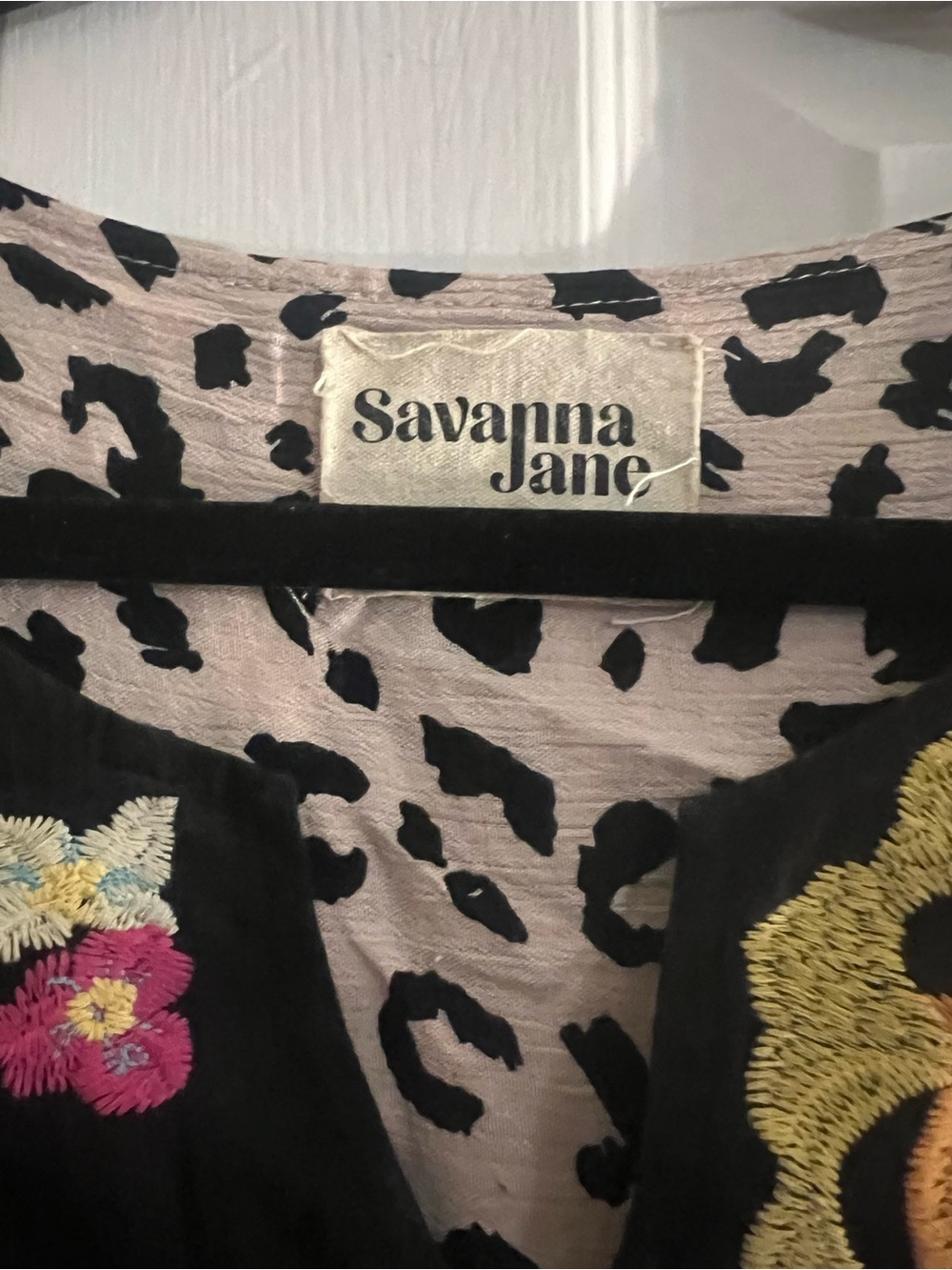 Savanna Jane Pink & Black Leopard Embroidered Floral Blouse - Picture 2 of 4